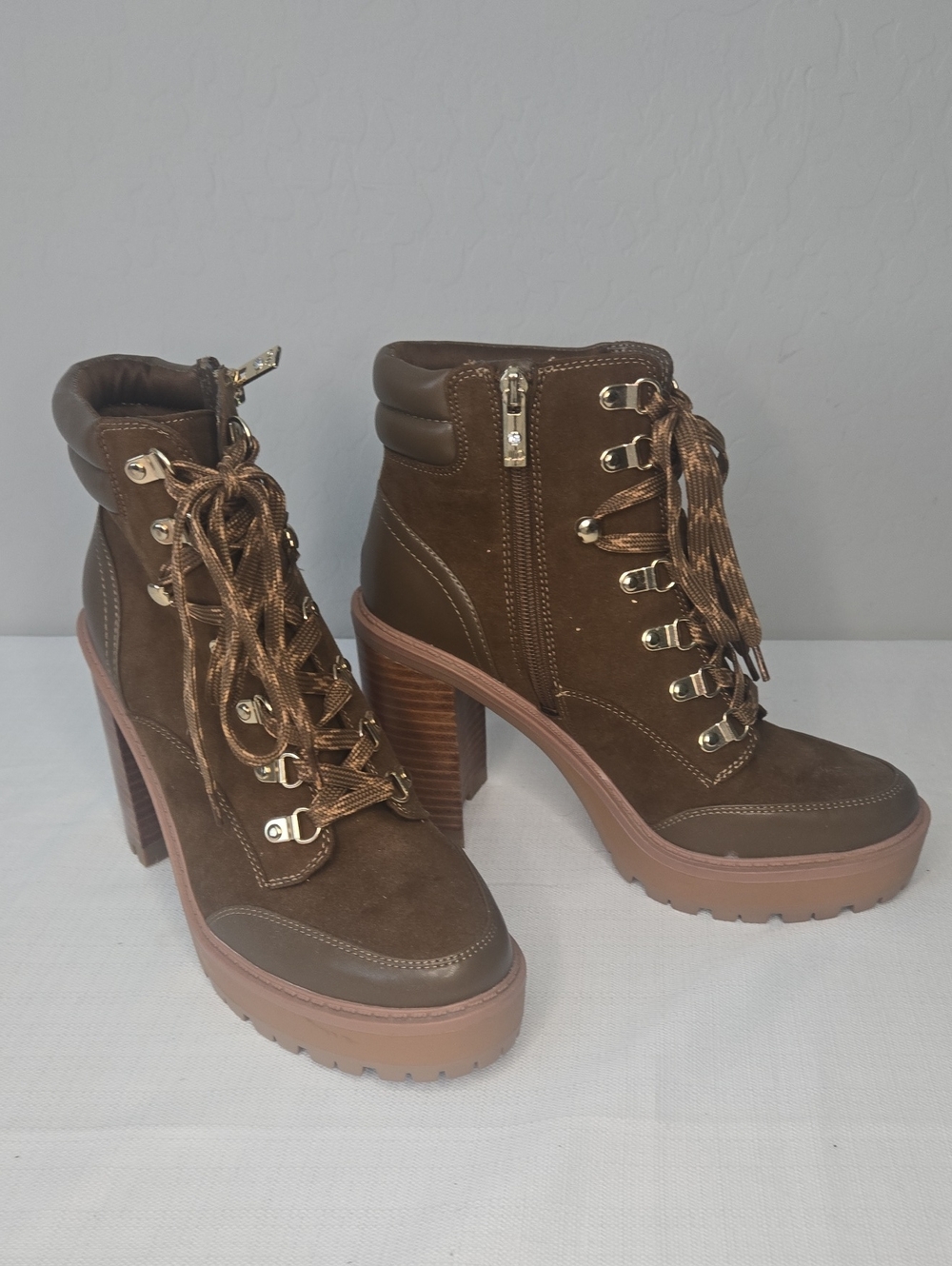 Jennifer Lopez Brown Suede Lace-Up Platform Ankle Boots